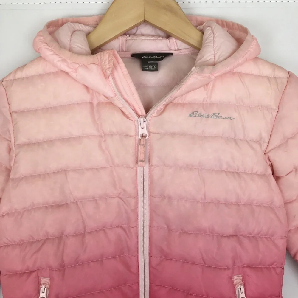 Eddie Bauer Girls Down Puffer Coat Pink Ombre Size XS 5/6